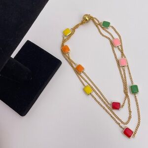 Vintage Heavy Gold Tone Multicolored Indie Summer Festival Tropical Necklace